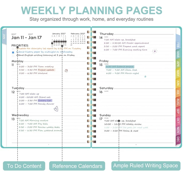 Alt view image 2 of 7 - 2027 Planner, Weekly and Monthly Calendar Planner Book, JAN 2027 - DEC 2027 Letter(8.5'' x 11''), Hardcover, Sprial Bound, Inner Pocket, Office and School Use, Back to School Supplies