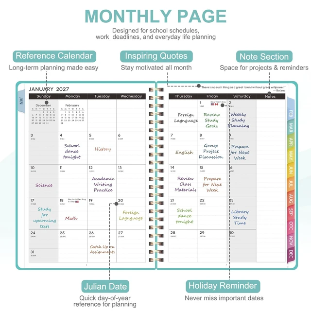 Alt view image 3 of 7 - 2027 Planner, Weekly and Monthly Calendar Planner Book, JAN 2027 - DEC 2027 Letter(8.5'' x 11''), Hardcover, Sprial Bound, Inner Pocket, Office and School Use, Back to School Supplies