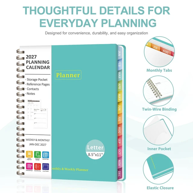 Alt view image 4 of 7 - 2027 Planner, Weekly and Monthly Calendar Planner Book, JAN 2027 - DEC 2027 Letter(8.5'' x 11''), Hardcover, Sprial Bound, Inner Pocket, Office and School Use, Back to School Supplies
