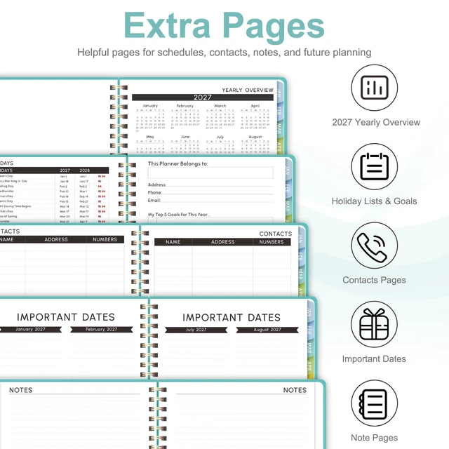 Alt view image 5 of 7 - 2027 Planner, Weekly and Monthly Calendar Planner Book, JAN 2027 - DEC 2027 Letter(8.5'' x 11''), Hardcover, Sprial Bound, Inner Pocket, Office and School Use, Back to School Supplies
