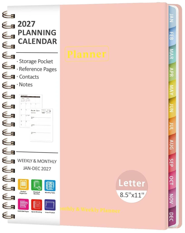 Main image of 2027 Planner, Weekly and Monthly Calendar Planner Book, JAN 2027 - DEC 2027 Letter(8.5'' x 11''), Hardcover, Sprial Bound, Inner Pocket, Office and School Use, Back to School Supplies