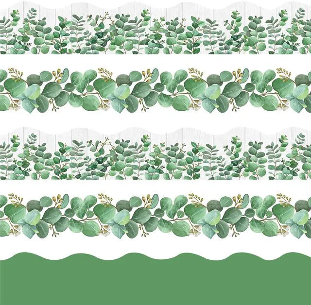 Main image of 168ft Bulletin Board Borders Decorations, Eucalyptus Classroom Decor, Eucalyptus Greenery Scalloped Border Trim for Teacher School Office Supplies Classroom Door Wall Decor, 5 Patterns