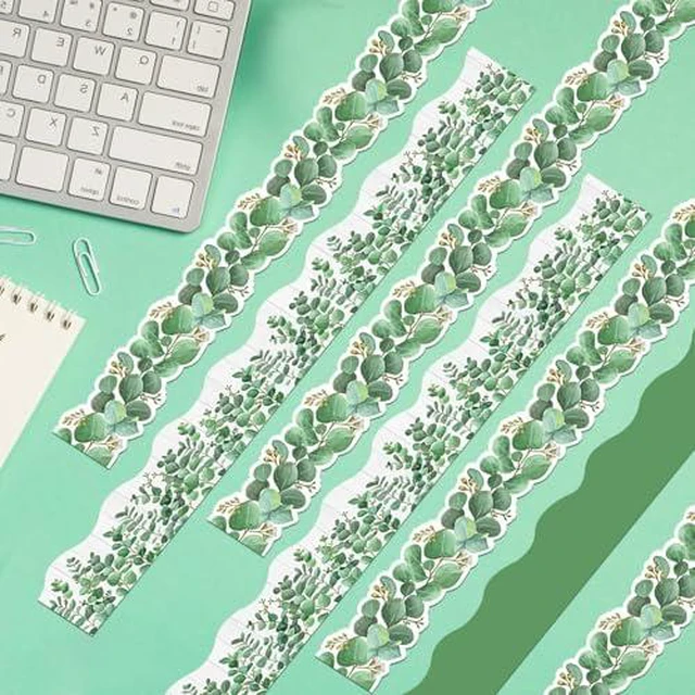 Alt view image 3 of 7 - 168ft Bulletin Board Borders Decorations, Eucalyptus Classroom Decor, Eucalyptus Greenery Scalloped Border Trim for Teacher School Office Supplies Classroom Door Wall Decor, 5 Patterns