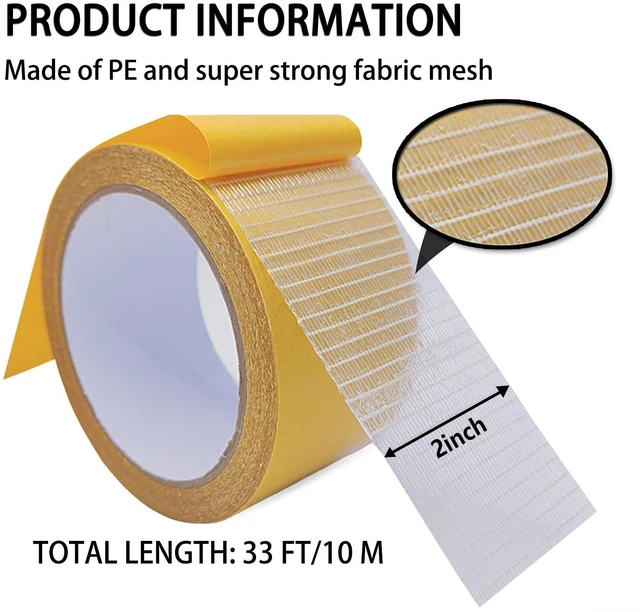 Alt view image 2 of 7 - Extra Strong Double Sided Fabric Tape Heavy Duty for Clothes,Double Stick Fabric Tape for Carpet/Clothing 2inch x 33FT(10m) High Stickness Strong 2 Sided Tape (Pack of 2)