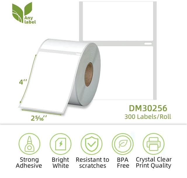 Alt view image 2 of 7 - Compatible 2-5/16" x 4" Direct Thermal Labels Replacement for DYMO 30256 Large Shipping Address Postage, Compatible with Rollo, DYMO 4XL & Zebra Desktop Printers (24 Rolls, 300 Labels/Roll)