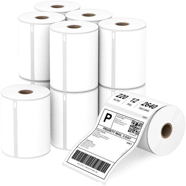 Main image of Compatible 4" x 6" Direct Thermal Label Replacement for DYMO 1744907 Postage Address Shipping Compatible with Dymo 4XL, Rollo & Zebra Printer Permanent Adhesive (12 Rolls, 220 Labels/Roll)