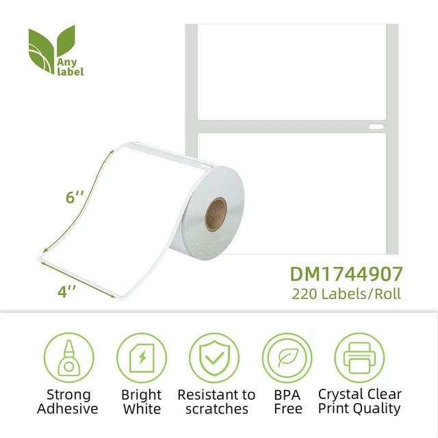Alt view image 2 of 7 - Compatible 4" x 6" Direct Thermal Label Replacement for DYMO 1744907 Postage Address Shipping Compatible with Dymo 4XL, Rollo & Zebra Printer Permanent Adhesive (12 Rolls, 220 Labels/Roll)