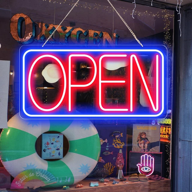 Alt view image 4 of 7 - 22" X 11" Led Neon Open Signs for Business Ultra Bright Plug In Electric Light Up Large Open Signs with ON/OFF Switch and 12V/2A AC Adapter for Storefront Window Bar Salon Coffee Stores (Horizontal)
