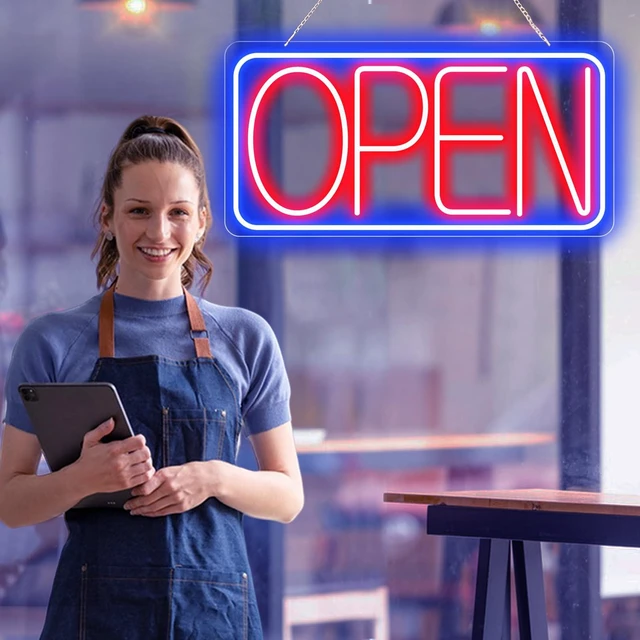 Alt view image 6 of 7 - 22" X 11" Led Neon Open Signs for Business Ultra Bright Plug In Electric Light Up Large Open Signs with ON/OFF Switch and 12V/2A AC Adapter for Storefront Window Bar Salon Coffee Stores (Horizontal)