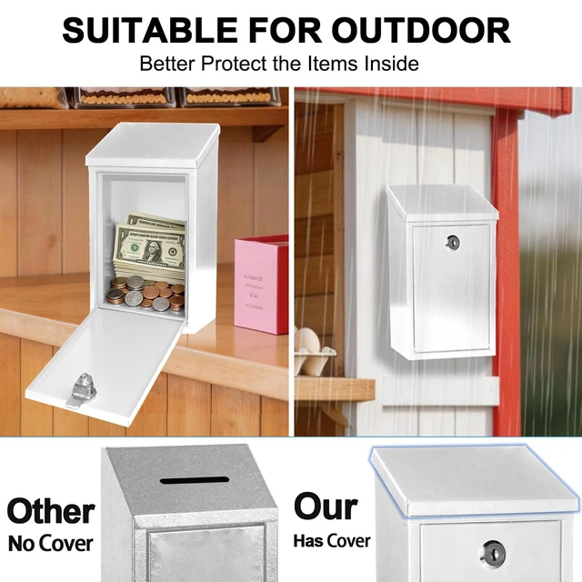 Alt view image 4 of 7 - Metal Cash Box 10.2" with 2 Magnetic Whiteboard, White 2 Reusable Magnetic Board, 1 Dry-Erase Marker, Waterproof Lid, 3.94in Slot, 3 Keys for Farm Stands & Donation