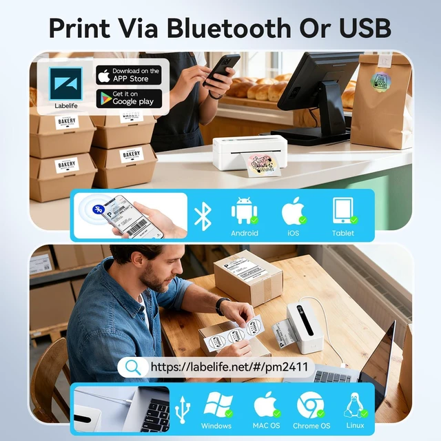 Alt view image 2 of 7 - Bluetooth Thermal Label Printer, 4X6 Shipping Label Printer for Small Business, Thermal Printer Scanner Accessories Compatible with Phone, iOS, Android, Windows, Mac, Amazon, Shopify