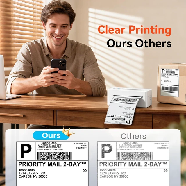 Alt view image 3 of 7 - Bluetooth Thermal Label Printer, 4X6 Shipping Label Printer for Small Business, Thermal Printer Scanner Accessories Compatible with Phone, iOS, Android, Windows, Mac, Amazon, Shopify