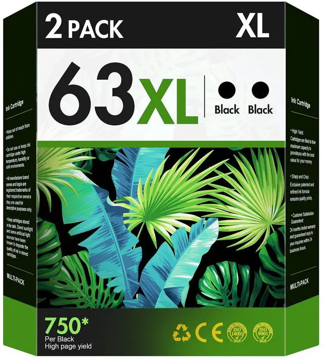 Main image of 63XL Black Ink Cartridges Replacement for HP Ink 63 Black Ink Cartridges for HP 63 63XL Works for HP OfficeJet 3830 4650 5255 5258 4655 4652 3833 Envy 4520 4512 DeskJet 1112 3630 Printer (2 Black)