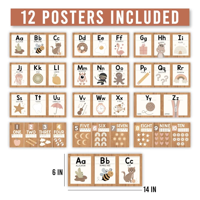Alt view image 4 of 7 - Alphabet for Classroom Wall Decor -Alphabet Poster & Letters ABC Letters and Number Card for Preschool & Kindergarten Boho Classroom Decoration, Homeschool Decor and Daycare Essentials