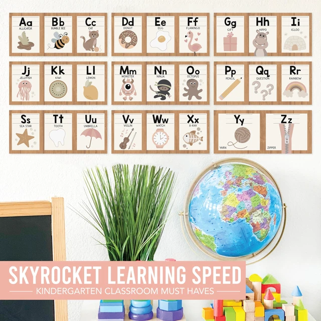 Alt view image 3 of 7 - Alphabet for Classroom Wall Decor -Alphabet Poster & Letters ABC Letters and Number Card for Preschool & Kindergarten Boho Classroom Decoration, Homeschool Decor and Daycare Essentials