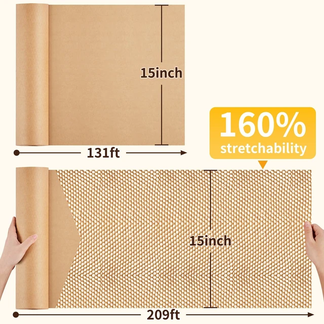 Alt view image 2 of 7 - Honeycomb Packing Paper, 15" x 131' Bubble Wrap Roll for Packing Eco-Friendly Honeycomb Packing Paper, Durable Cushioning For Shipping&Moving, W/ 20 Fragile Sticker Labels For Fragile Goods