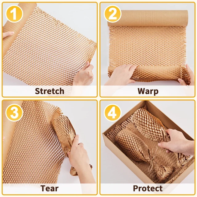 Alt view image 4 of 7 - Honeycomb Packing Paper, 15" x 131' Bubble Wrap Roll for Packing Eco-Friendly Honeycomb Packing Paper, Durable Cushioning For Shipping&Moving, W/ 20 Fragile Sticker Labels For Fragile Goods