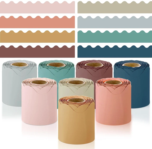 Main image of 8 Rolls 262.4 Feet Scalloped Bulletin Board Borders Bulletin Boarder Trim School Decoration Borders for School, Classroom Decoration, Boho Colors