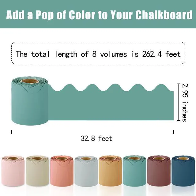 Alt view image 2 of 7 - 8 Rolls 262.4 Feet Scalloped Bulletin Board Borders Bulletin Boarder Trim School Decoration Borders for School, Classroom Decoration, Boho Colors