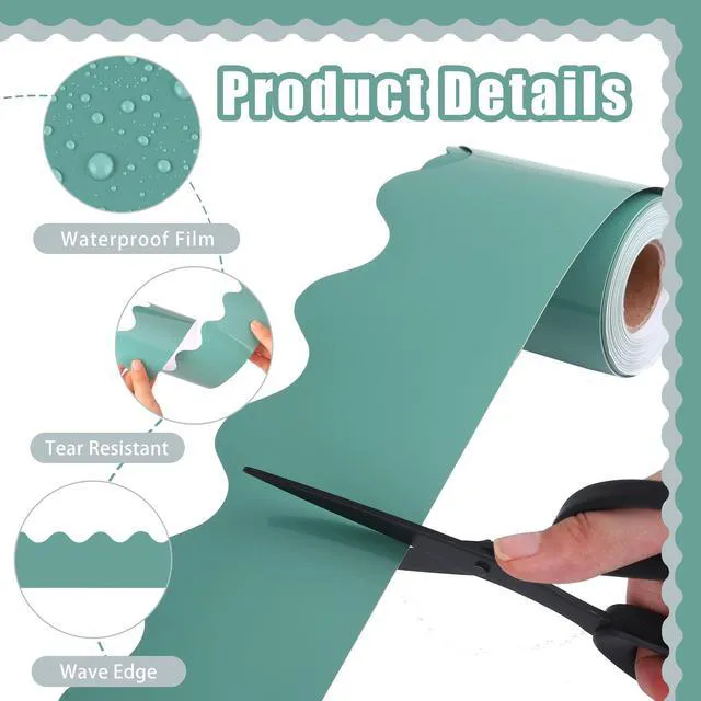 Alt view image 3 of 7 - 8 Rolls 262.4 Feet Scalloped Bulletin Board Borders Bulletin Boarder Trim School Decoration Borders for School, Classroom Decoration, Boho Colors