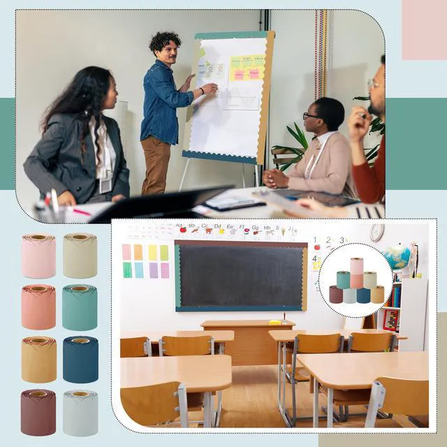Alt view image 7 of 7 - 8 Rolls 262.4 Feet Scalloped Bulletin Board Borders Bulletin Boarder Trim School Decoration Borders for School, Classroom Decoration, Boho Colors