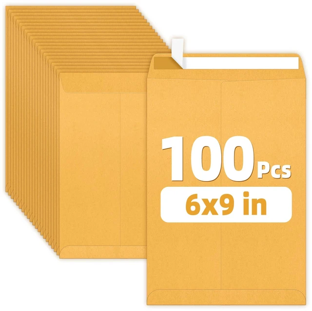 Main image of 6x9 Manilla Envelopes, 28lb Brown Kraft, Ultra Strong Quick-Seal Security Catalog Mailing Envelopes for Flat Letter Size Documents or Photos, 100 Count