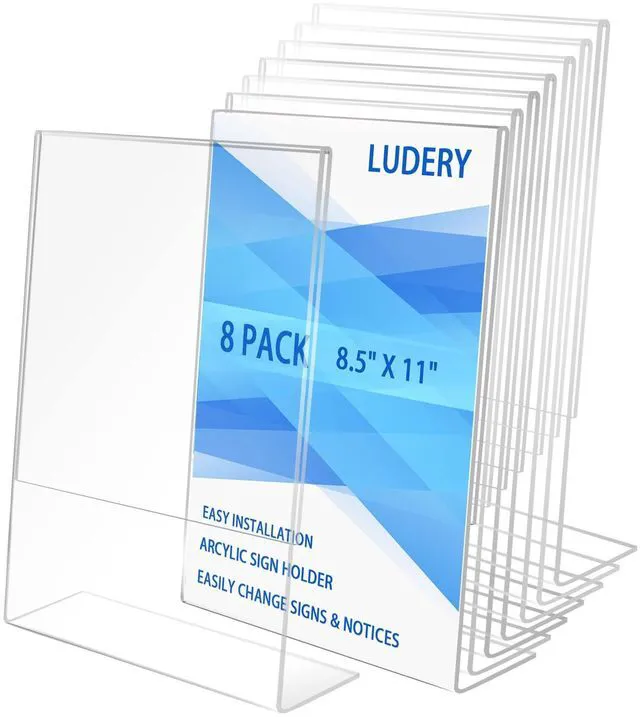 Main image of 8.5x11 Inches Acrylic Sign Slant Back Holder, Plastic Display Stand,Brochure Holder, Table Top Sign Holder For Office, Home, Store, Restaurant (8pack)