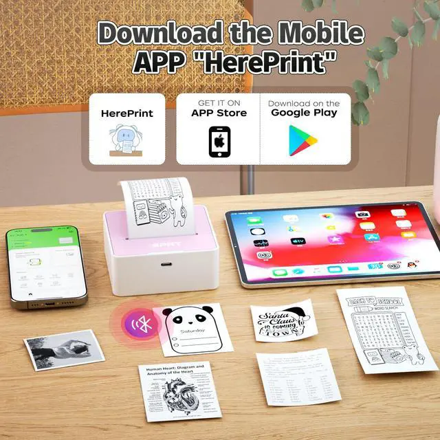 Alt view image 5 of 7 - Mini Portable Sticker Printer with 1 Roll Sticker Paper Inkless Bluetooth Thermal Printer for iPhone & Android, Pocket Printer for Labels, Barcodes, DIY Journaling, Kids Gift