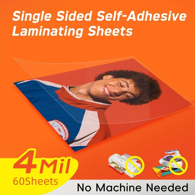 Alt view image 2 of 7 - 4mil Thicker Self Adhesive Laminating Sheets 8.5 x 11Inck,60 Pack Self Sealing Laminate Sheets Lettter Size,No Machine No Heat Clear Laminating Sheets for Protecting Documents, Kid Art,Photos