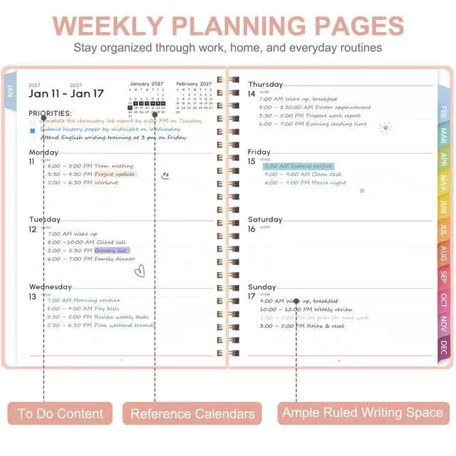 Alt view image 2 of 7 - 2027 Planner, Weekly and Monthly Calendar Planner Book, JAN 2027 - DEC 2027 Letter(8.5'' x 11''), Hardcover, Sprial Bound, Inner Pocket, Office and School Use, Back to School Supplies