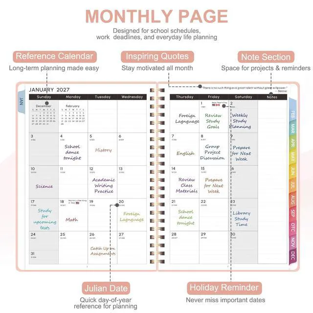 Alt view image 3 of 7 - 2027 Planner, Weekly and Monthly Calendar Planner Book, JAN 2027 - DEC 2027 Letter(8.5'' x 11''), Hardcover, Sprial Bound, Inner Pocket, Office and School Use, Back to School Supplies
