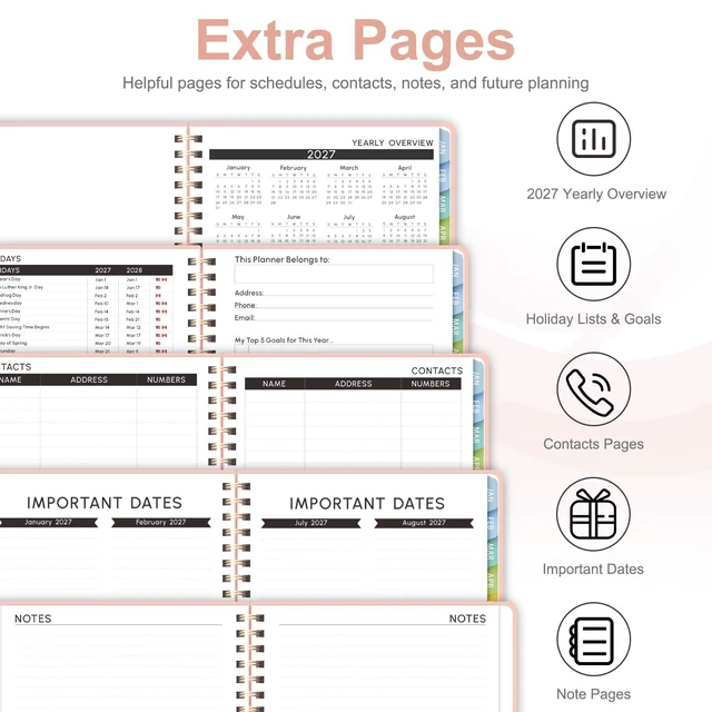 Alt view image 5 of 7 - 2027 Planner, Weekly and Monthly Calendar Planner Book, JAN 2027 - DEC 2027 Letter(8.5'' x 11''), Hardcover, Sprial Bound, Inner Pocket, Office and School Use, Back to School Supplies