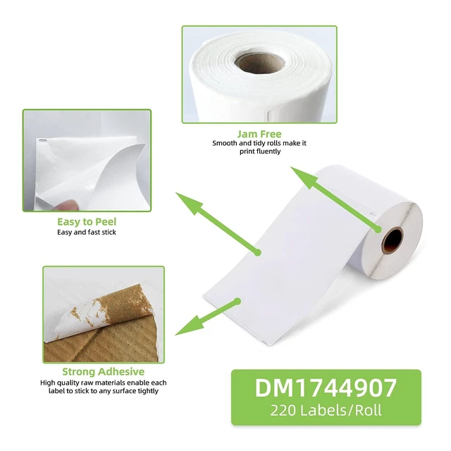 Alt view image 3 of 7 - Compatible 4" x 6" Direct Thermal Label Replacement for DYMO 1744907 Postage Address Shipping Compatible with Dymo 4XL, Rollo & Zebra Printer Permanent Adhesive (12 Rolls, 220 Labels/Roll)