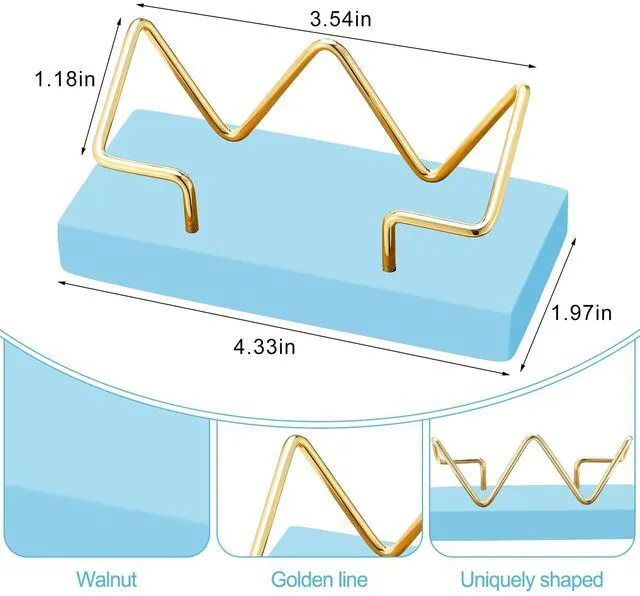 Alt view image 2 of 7 - 2 Pcs Wood Business Card Holder Display for Desk Gold Card Stand Wooden Business Card Display, Business Card Desk Organizer Holder, Stand Postcard Holder for Office Home Desktop, Blue Color