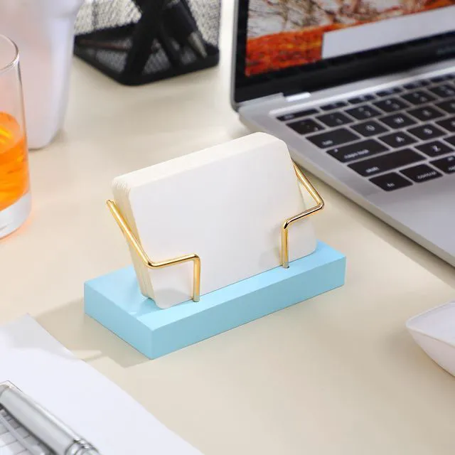 Alt view image 4 of 7 - 2 Pcs Wood Business Card Holder Display for Desk Gold Card Stand Wooden Business Card Display, Business Card Desk Organizer Holder, Stand Postcard Holder for Office Home Desktop, Blue Color
