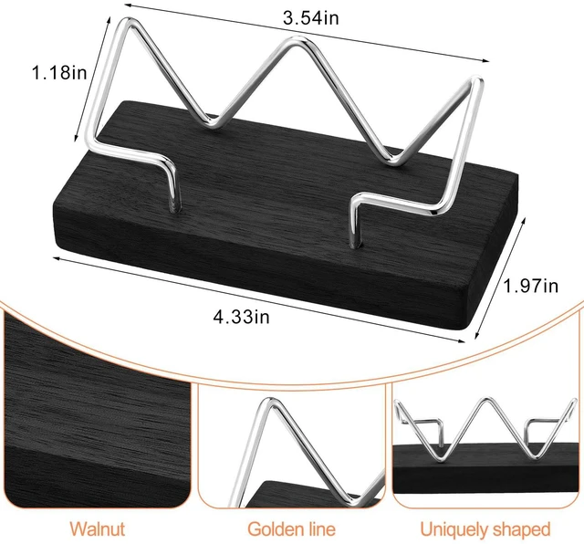 Alt view image 2 of 7 - 2 Pieces Wood Business Card Holder for Desk,Black, Silver Wooden Holders with Metal Stand, Office Desktop Organizer, Card Reception Display, Vertical Easy Access Design
