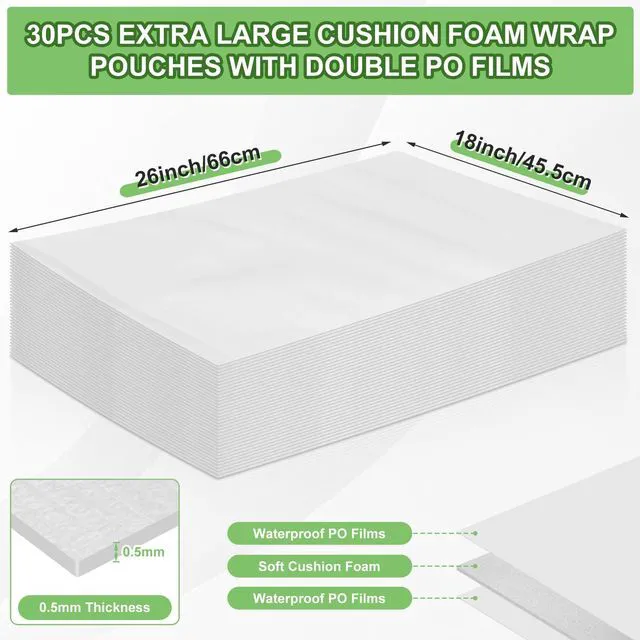 Alt view image 2 of 7 - 30 Pcs 18 x 26 Inch Foam Packing Pouches, Packing Foam Moving Supplies Cushion Foam Pouches for Dishes, Glassware, Photo Frame, Canvas Artwork,Musical Instruments Fragile Items for Moving Shipping