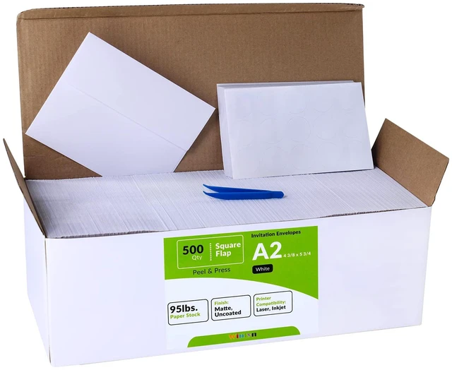 Alt view image 2 of 7 - 500 Pcs Bulk A2 Invitation Envelopes in White Peel & Press Self Seal 4 3/8 x 5 3/4 Square Flap Envelopes RSVP Return Envelopes 95lb. for Announcement Mailing 4x5 Greeting Cards Photo 1/4 Fold Cards