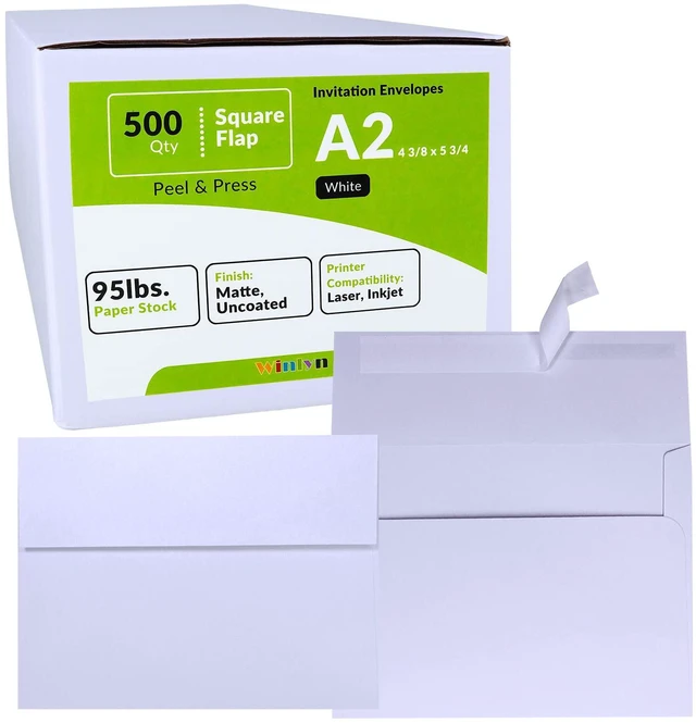Alt view image 3 of 7 - 500 Pcs Bulk A2 Invitation Envelopes in White Peel & Press Self Seal 4 3/8 x 5 3/4 Square Flap Envelopes RSVP Return Envelopes 95lb. for Announcement Mailing 4x5 Greeting Cards Photo 1/4 Fold Cards