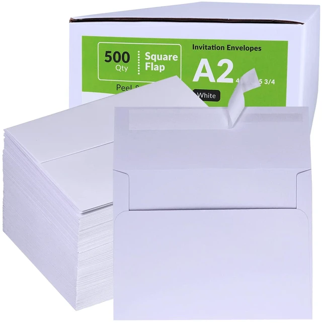 Alt view image 4 of 7 - 500 Pcs Bulk A2 Invitation Envelopes in White Peel & Press Self Seal 4 3/8 x 5 3/4 Square Flap Envelopes RSVP Return Envelopes 95lb. for Announcement Mailing 4x5 Greeting Cards Photo 1/4 Fold Cards