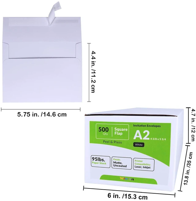Alt view image 5 of 7 - 500 Pcs Bulk A2 Invitation Envelopes in White Peel & Press Self Seal 4 3/8 x 5 3/4 Square Flap Envelopes RSVP Return Envelopes 95lb. for Announcement Mailing 4x5 Greeting Cards Photo 1/4 Fold Cards