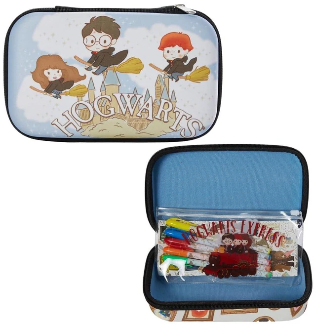 Main image of Harry Potter Hogwarts Pencil Case Set with Stickers and Gel Pens for Kids, Molded with Zip Closure