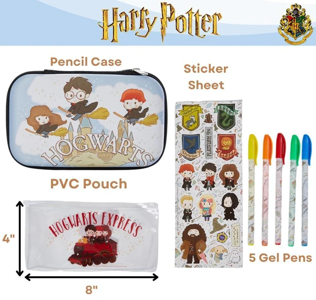 Alt view image 2 of 7 - Harry Potter Hogwarts Pencil Case Set with Stickers and Gel Pens for Kids, Molded with Zip Closure