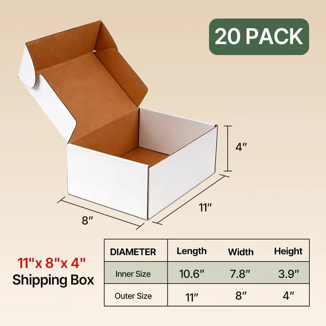 Alt view image 3 of 7 - 20 Pack 11x8x4 Inch White Shipping Boxes, Corrugated Cardboard Mailer Boxes for Small Business Packaging, Easy-to-Fold Design for Mailing, Gift Wrapping, and Everyday Organizing