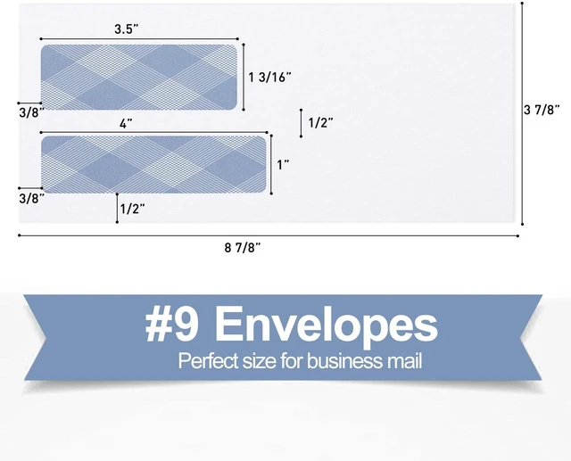 Alt view image 2 of 7 - 1000 Pack #9 Double Window Self-Seal Envelopes, Security Tinted Size 3 7/8 X 8 7/8 Inch, For Quickbooks Invoices, Business Statements & Documents, 24 LB Paper