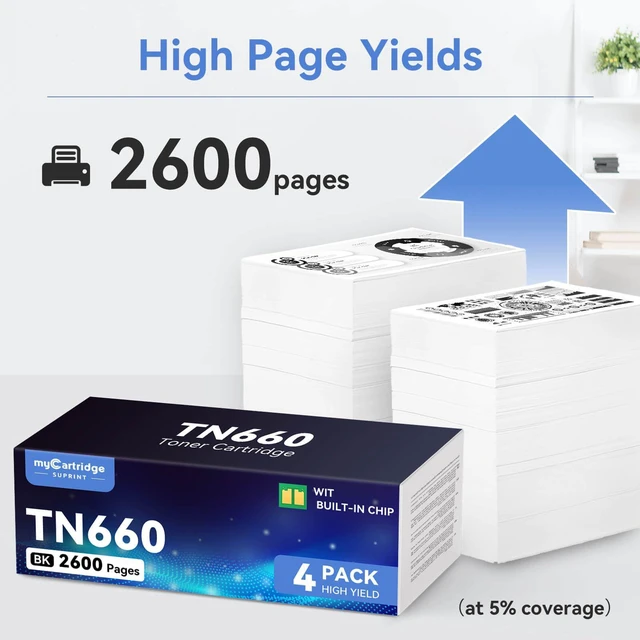 Alt view image 2 of 6 - Compatible TN660 Toner Replacement for Brother TN660 Replacement for Brother TN660 Toner for HL-L2300D HL-L2305W MFC-L2700DW MFC-L2707DW Printer for Home Office, 4 Pack with chip