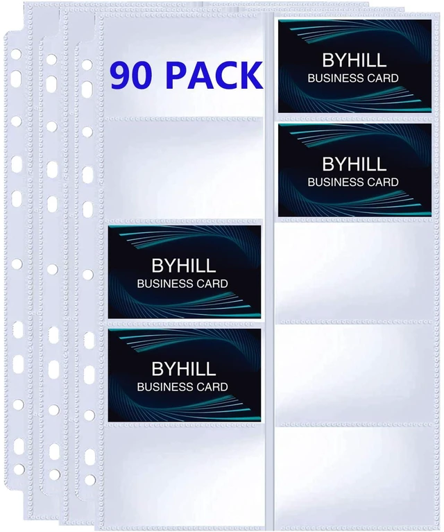 Main image of 90 Pack 1800 Pockets Business Card Sleeves Binder Sheets, Ultra-Clear Business Card Pages for 2/3/4 Ring Binder, Double Sided 10 Pocket Credit Card Pages