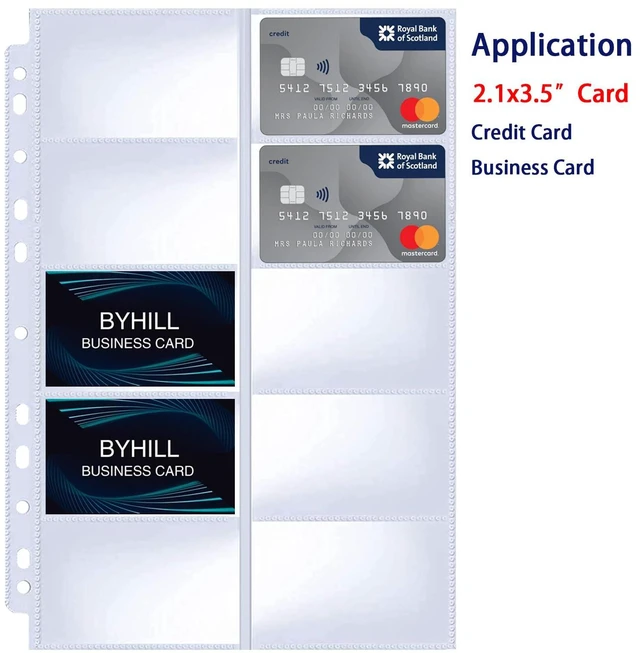 Alt view image 2 of 6 - 90 Pack 1800 Pockets Business Card Sleeves Binder Sheets, Ultra-Clear Business Card Pages for 2/3/4 Ring Binder, Double Sided 10 Pocket Credit Card Pages