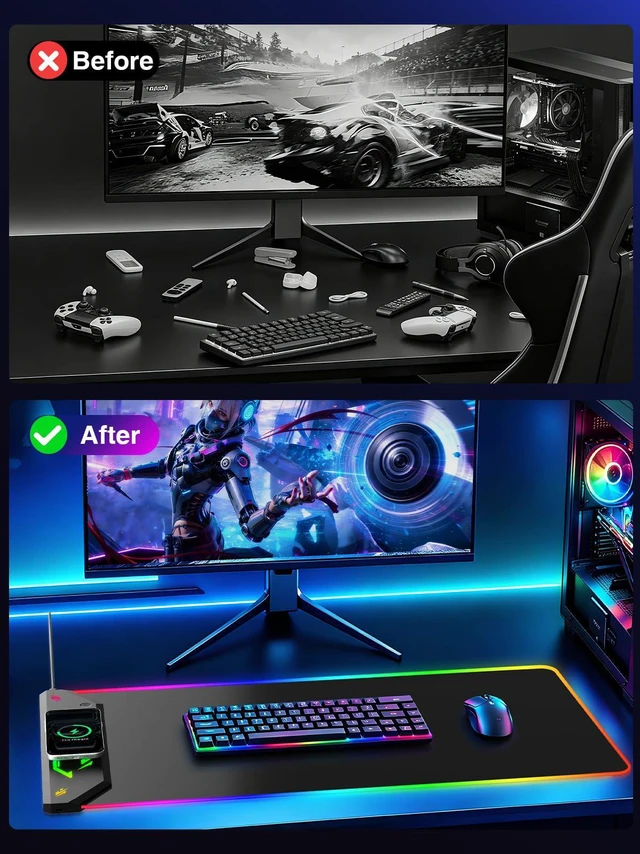 Alt view image 7 of 7 - Magnetic Wireless Charging Mouse Pad Gaming, 31.5"x15.8" Large Desk Mat RGB Mousepad, Smooth Glide, Stitched Edge, Non-Slip Rubber Base, Desk Pad Computer Keyboard Mat, No Adapter