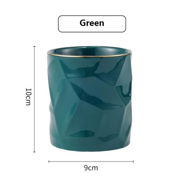Alt view image 3 of 4 - Gold pencil cup Sturdy metal frame with white ceramic pen holder For desks and kitchen appliance holders